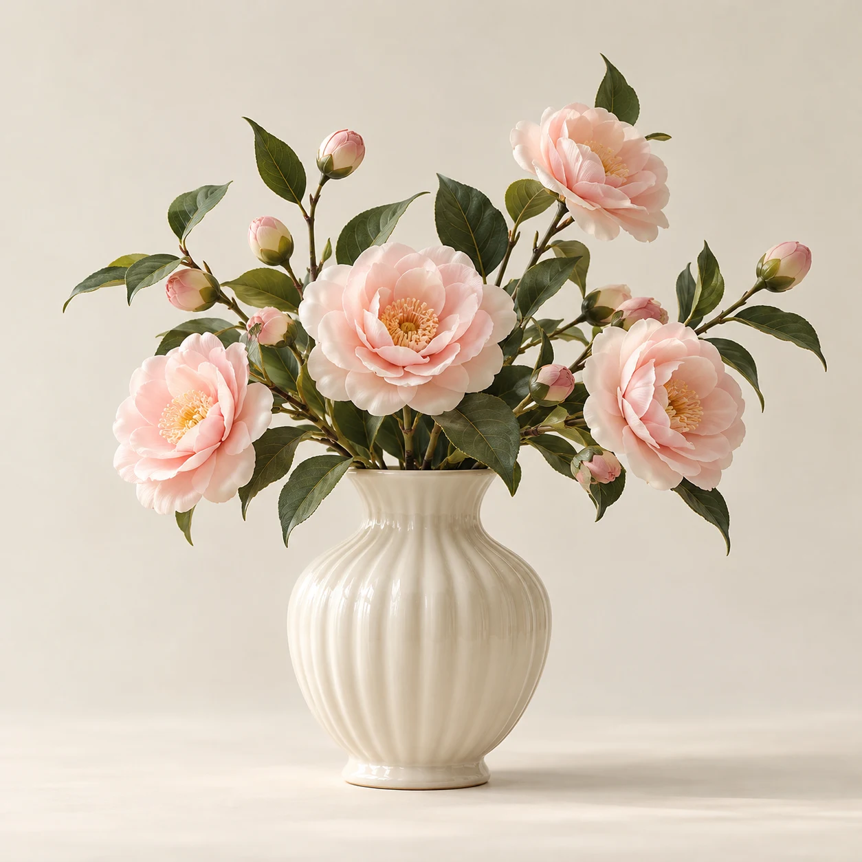 Camellia Soft Pink Arrangement — Ivory