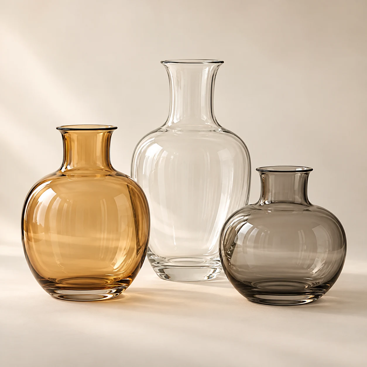 Tavola Glass Vase Trio — Clear / Amber / Smoke